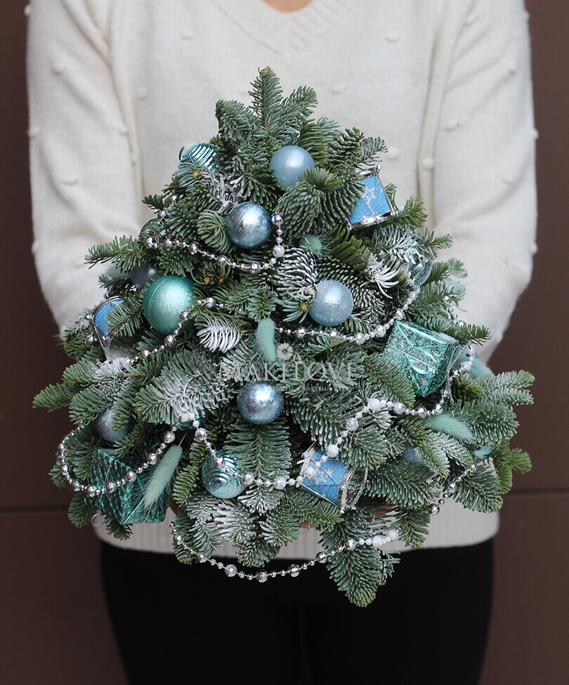 Новогодняя композиция «Лесная красавица» 30см в бирюзовом цвете