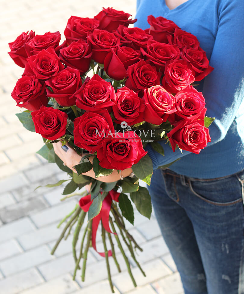 Букет 25 красных роз «Premium»