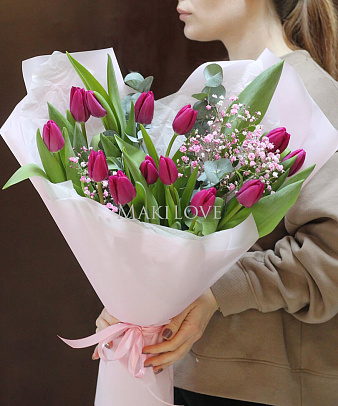 Букет с тюльпанами «Розовый жемчуг»