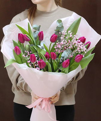 Букет с тюльпанами «Розовый жемчуг»