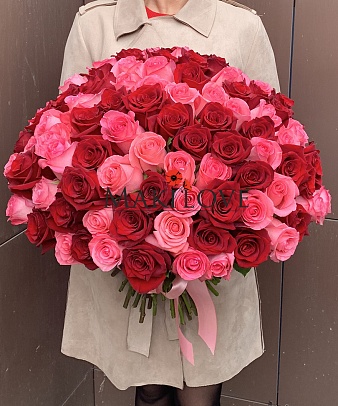 Букет 101 красно-розовая роза